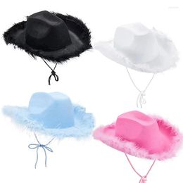 Berets Western Cowboy Hat Feather Fluff Felt Cowgirl For Play Dress Cap Brim Costume Props Party Supplies Fashion Accessories