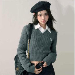 Women's Sweaters Basic Black Cropped Sweater Women Vintage Korean Style Slim Gray Long Sleeve Knit Jumper Female Fashion