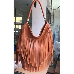 New zipper high quality Solid color soft leather double side tassel bag portable women's bag single shoulder cross arm bag