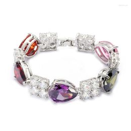 Link Bracelets SHUNXUNZE Big Wedding Charms Bracelet Jewellery & Accessories For Women Pink Peridot Purple Red Cubic Zirconia Rhodium Plated