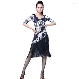 Stage Wear Latin Dance Training Tassel Clothing Middle Long Sleeve Women Ballroom Tango Salsa Modern Rumba Costume Performance Dancewear