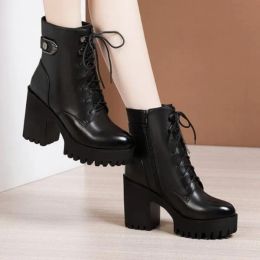 Women Boots Black Platform Shoes Lady Womens 8cm 10cm Boot Leather Shoe Trainers Sports Sneakers Size 35-43 04