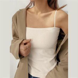 Women's Tanks Summer Knitted Tank Top Women Spaghetti Strap Tops Sexy Suspender Vest Slim Basic T-Shirts White Off Shoulder Ribbed Camisole