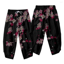 Herrenhose Blumendruck Harlan Mode Männer schwarze Hose Samurai Kostüm lose Frauen traditionelle japanische