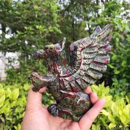 Decorative Figurines 15cm Natural Dragon Blood Griffin Crystal Carved Statue Animal Fashion Home Ornament Art Collectible Gift 1PCS