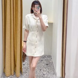 Maje's new women's clothing temperament white shirt style tweed short sleeved dress