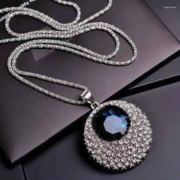 Chains Vintage Ocean Blue Crystal Long Necklace Women Bijoux Fashion Jewellery Necklaces & Pendants Classic Gift Ethnic Style