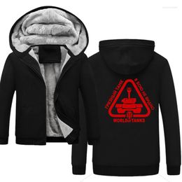 Men's Hoodies Funny World Of Tanks Men Hooded Casual Wool Winter Thickened Warm Coat Male Sweatshirts Zipper Hoody Man Clothing