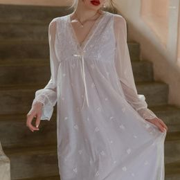 Women's Sleepwear Nightgowns Women Lace Mesh Sexy French Lovely Fairy Retro Silky Sweet Night Dress Leisure Pajamas Plus Size