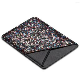 Fashion Accessories Case Pouch Wallet Solid Bag Phone Card Holder PU Leather Sequins Decoration Multifunctional Back Adhesive Stick On