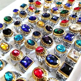 Wholeseale lots 20pcs lot Luxury Crystal Stone Silver Gold Charm Ring Men Women Vintage Silver Alloy Zircon Rings Colourful Wedding242W