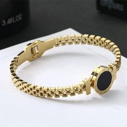 Roman numeral black round stainless steel bracelet fashion 18K Rose gold bracelet titanium steel hollow Women's bracelet228N