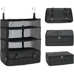 Storage Bags SavingPortable Collapsible 3-Shelf Travel Luggage Organizer Hanging Closet Bag Suitcase Packing Cube - Space Savin