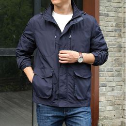 Men's Trench Coats Mens Casual Jacket Solid Outdoor Lapel Multi Pocket Coat Zipper Overcoats Lightweight Outwear Male