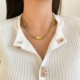 Chains Tarnish Punk Style Female Jewelry Stainless Steel Chain Choker Necklace For Women Fashion 18k Gold Plated Necklaces Me249n