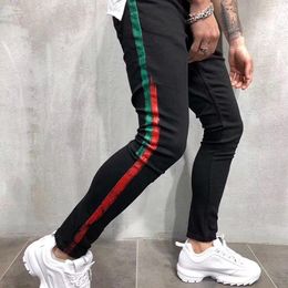 Stripe Mens Jeans Ripped Slim-leg Denim Jean s Male Skinny Slim Fit Pencil Pants Casual Hip Hop Fashion Trousers229f