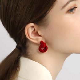 Stud Earrings 2023 Autumn And Winter Jewellery 925 Silver Needle Year Trend Red Plush Ladies