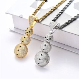 New 18K Gold Plated Ice Out Full CZ Cubic Zirconia Christmas Snowman Pendant Necklace Chain Hip Hop Jewellery Gifts for Men an274Q