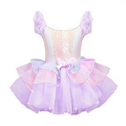 Stage Wear Teen Girls Ballet Tutu Gymnastics Skating Dance Leotard Dress Shiny Sequin Bowknot Tiered Dancewear For Party Performance