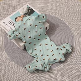 Dog Apparel Spring Summer Overalls For Small Medium Dogs Cotton Turtleneck Pyjama Cartoon Printed Jumpsuits Onesies Vest Pet Cat Clothes