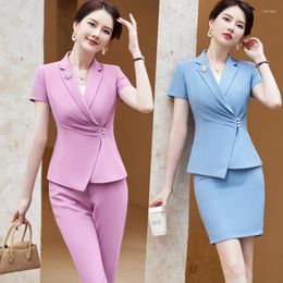 Women's Two Piece Pants Business Suit Short Sleeve El Receptionist Uniform Skirt Beautician Beauty Salon Foot Massage Technician Work