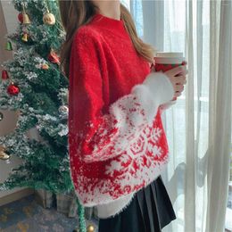 Women's Sweaters Snowflake Sweater For Christmas Turtleneck Loose Fit Longline Thick Knit Autumn/Winter Knitted Top Pull Femme