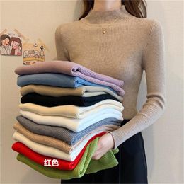 Women's Sweaters Spring And Autumn Half-High Collar Slim-Fitting Tight-Fitting Knit Sweater Ladies Foreign-Style Bottoming Shirt H086