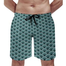 Men's Shorts Green Blue Seigaiha Board Traditional Japan Beach Short Pants High Quality Man Cute Printing Swimming Trunks Plus Size