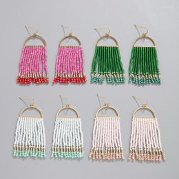 Dangle Earrings Beaded Tassel Tide Simple Hand Knitting Bohemia Alloy Geometry Retro Rice Bead