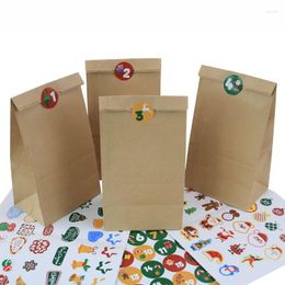 Gift Wrap 24pcs Christmas Kraft Paper Food Packaging Bag DIY Stickers Advent Calendar Number Pasted Greaseproof