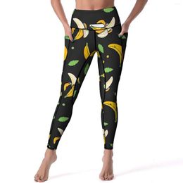 Active Pants Banana Print Yoga Female Green Leaf Leggings Push Up Funny Legging Quick-Dry Graphic Gym Sports Tights