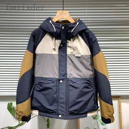 Men's Jackets Gmiixder Spring Autumn Cargo Coat Patchwork Contrast Colour Hooded Jacket Handsome Trend Versatile Casual Big Pockets