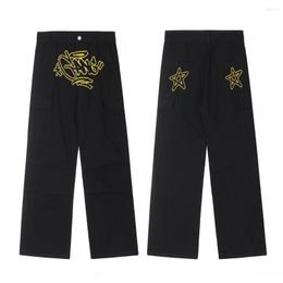 Men's Pants High Street Men Black Cargo Retro Designer Hip Hop Y2k Printed Casual Trousers Overalls
