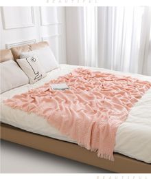 Blankets Pink Wool Knitted Sofa Cover Blanket Nordic Waffle Bed Sheet Air Conditioning Universal