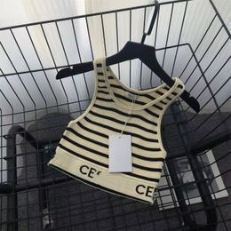 Cl1ne Bayan Moda Giyim Tankları Örgü Yelek Sweaters Tişörtleri Tasarımcı Çizgili Mektup Kolsuz Üstler Örgü
