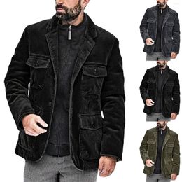 Men's Jackets Oversized Vintage Corduroy Notched Men Casual Suit Jacket Slim Lightweight Zip Up Winter Work Clothes Outwear