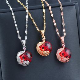 Pendant Necklaces SINLEERY Red Cubic Zirconia Peacock Necklace For Women Rose Gold Silver Color Stainless Steel Chain XL857