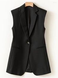 Women's Jackets Women Black Suit Vest Single Button Slim Sleeveless Notched Casual 2023 Spring Summer Female