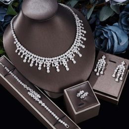 Necklace Earrings Set Luxury 4PCS Geometric African Dubai Jewelry Women Wedding Party Cubic Zirconia Bridal
