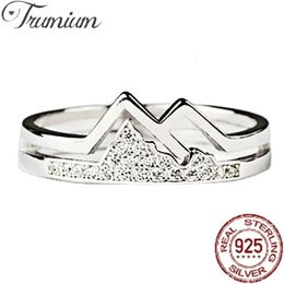 Solitaire Ring Trumium 100 925 Sterling Silver Rings for Women Snow Caps Mountain Range Stackable CZ Statement Jewellery Gift Teen Girls 231007