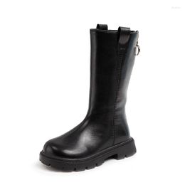 Boots Girls Motorcycle Kids Fashion Long High-top Black Classic Rubber Autumn Winter Warm Back Zipper For School