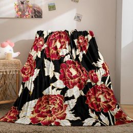 Blankets Red Flowers Luxury Flannel Blanket Floral Throw Warm Plants Bed Boho For Sofa Dropshiper