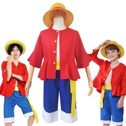 Anime Luffy Cosplay Costume Monkey D Luffy Uniform Vest & Shorts Hat Halloween Costume for Mencosplay