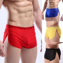 Men's Sleepwear Sides Sleeping Briefs Underwear Low Sexy Waist Homewear Ultra-thin Pyjama Male Split Sleep Casual Boxer Shorts Bottom Mens