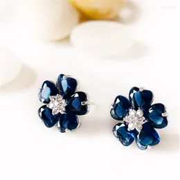 Stud Earrings White/Sapphire/Pink Tourmaline Flower Earring In Silvertone September October April Birthstone Gift Lever Back