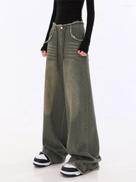 Women's Jeans Green Wide Fashion 2000s 90s Aesthetic High Waist Denim Trousers Harajuku Korean Baggy Pants Trashy Clothes