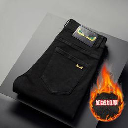 Nuovi JEANS Pantaloni pantaloni Pantaloni da uomo Stretch FELPA ispessimento invernale DDicon Jeans aderenti ricamati pantaloni di cotone lavati dritti business casual HX3267-1-0