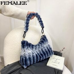 Shoulder Bags Women Soft Plush Hand Faux Fur Striped Shopper Winter Small Travel Bag Female Warm Fluffy Tote Party Clutch