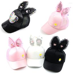 Ball Caps Mesh Ear Children's Baseball Cap Outdoor Baby Long-eared Cartoon Trucker Sun Hat For Girls Pearl Snapback