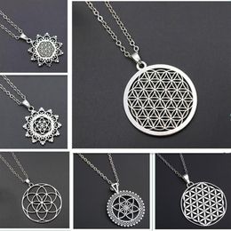 Pendant Necklaces Flower Of Life Charms Mandala Mercaba Spirit Digital Secret Charm Fashion Sports Yoga DIY Metal Necklace 1pcs251d